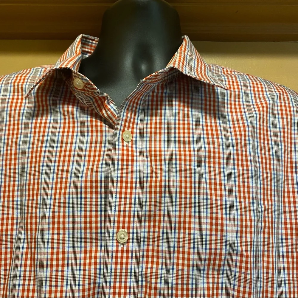 Banana Republic red/blue plaid button down long sleeve slim fit shirt sz 17/17.5
